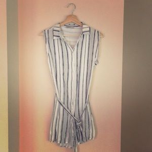 Blue and white striped shirt dress